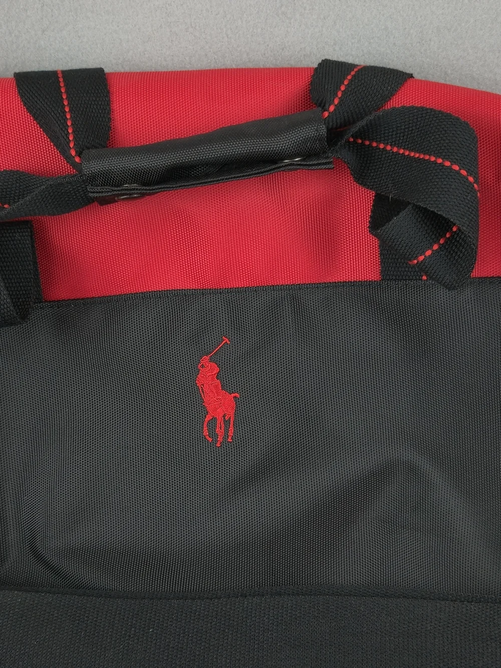 Polo Ralph Lauren Red Black Canvas Duffle Bag Weekender Gym Travel Carry On